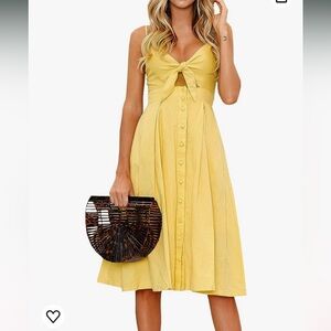 NWT Summer Tie Front V-Neck A-Line Backless Swing Midi Dress Size Large